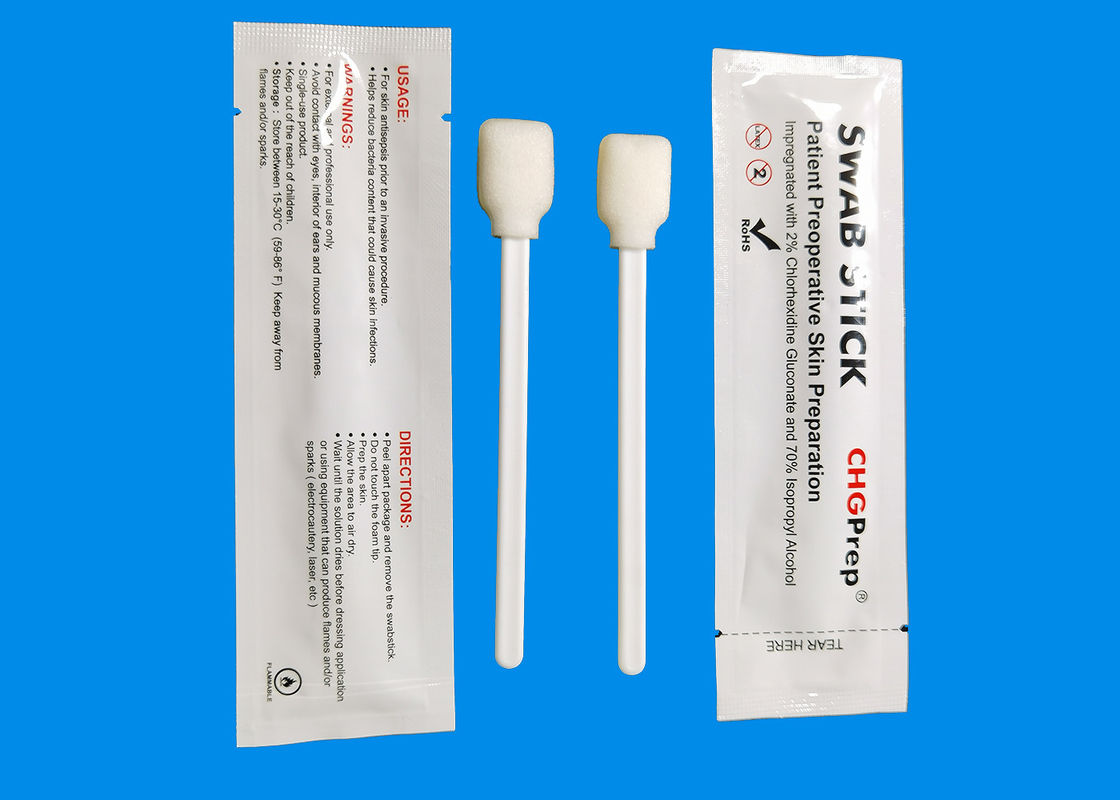 ทำความสะอาดผิวน้ำยาฆ่าเชื้อเตรียม CHG Swab 2% และ 70% IPA Alcohol Medical Sponge Foam Swabs Stick