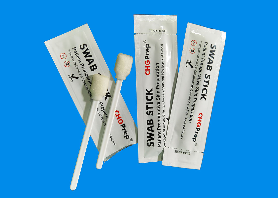 ฟองน้ำ CHG Swab 2% Chlorhexidine Alcohol 70% Isopropyl Skin Disinfect Foam Tip Cleaning Swabs